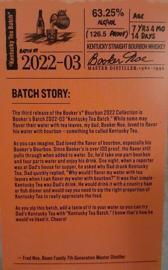 Bookers Small Batch Collection 2022 03 Kentucky Tea Kentucky Straight Bourbon Whiskey